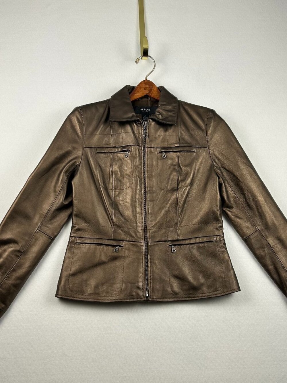 Alfani | Petite Women's Golden Bronze Genuine Leather Jacket Petite P  Small